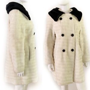 Vintage 1960s mcm faux fur cream + black overcoat